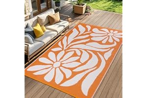 ‎TUKDAK TUKDAK Outdoor Teppich Wetterfest 150×245cm, Orange Reversible Teppich für den Innen und Außen, UV-Resistant Carpet für Hinterhof, Leichtgewicht Recycelter Kunststoff Terrasse Matte für RV Balkon