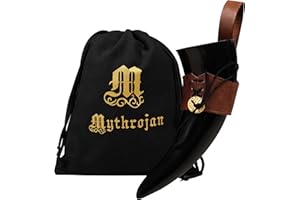 Mythrojan Viking Drinking Horn with Leather Holder Medieval Inspired Viking Wine Mead Mug Renaissance Beer Ale Vintage Home Decor Gifts, Brown - 250 ML