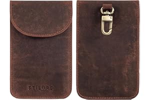 STILORD 'Savior' Llavero de Seguridad Coche de Piel Vintage Organizador Funda Bloqueo Señal RFID Bolso Faraday Porta Llaves Antirrobo Estuche de Llaves de Cuero Genuino, Color:Veleta - marrón