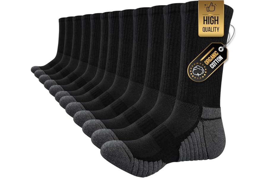 TANSTC Mens Socks Wicking Breathable Cushion Comfortable Casual Crew Socks Outdoor Multipack Performance Hiking Trekking Walking Athletic Socks 6 Pairs