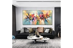 Peinture À L'huile Abstraite Paysage Peintures Sur Toile Grande Taille Coloré Mur Art Photos Pour Salon Décoration De La Maison 90x180cm/(35x71inch) avec-cadre-noir