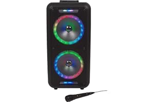 Intempo EE6745BLKSTKEU7 Bluetooth Party Speaker, Karaoke Machine, Up to 10 Hours Play Time, Wired Microphone, Colour Changing LED Lights, Battery Powered, Portable Extendable Handle & Roller Wheels
