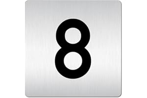 Türschilder24 XXL Schild • 125 x 125 mm • Zahl Zahlen-Türnummern Ziffern • 1,5 mm Aluminium Vollmaterial • 100% Made in Germany (A: Mit doppelseitig klebenden Montagestreifen, Zahl/Ziffer 8)