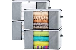 GoMaihe Sac de Rangement Vetement Lot de 4, Grande Non-Tissé Boite Rangement sous Lit avec Poignée pour Couette Vêtements Édredons Couvertures Oreillers Jouets, 60 x 40 x 35 cm, Gris