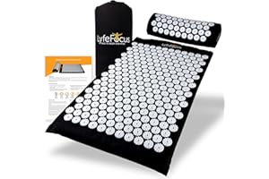 LyfeFocus Ensemble Tapis d'Acupression & Oreiller avec Sac – Tapis de Massage Rembourré pour Soulager le Dos, le Cou & les Épaules – Réduit la Tension Musculaire & le Stress.