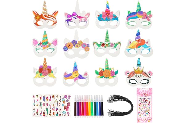 Kayqbonke Förpackning med 36 enhörningsmasker, barnens hantverkssats för målning, djurmasker för Halloween, jul, födelsedag, scenframträdanden