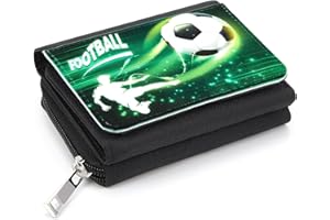 Xuniea Kinder Geldbeutel Portemonnaie für Mädchen Jungen Dreifach Gefaltete Geldbörse mit Fußball Geldtasche mit Reißverschluss Brieftasche zum Geschenk für Kids Teenager Schule