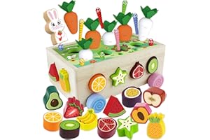 Airlab Montessori Juguetes de Madera para Niños Niñas, Juego de Cosecha de Zanahorias, Preescolar Puzzles Clasificadores de Formas y Cubos Apilables Juguetes Educativos