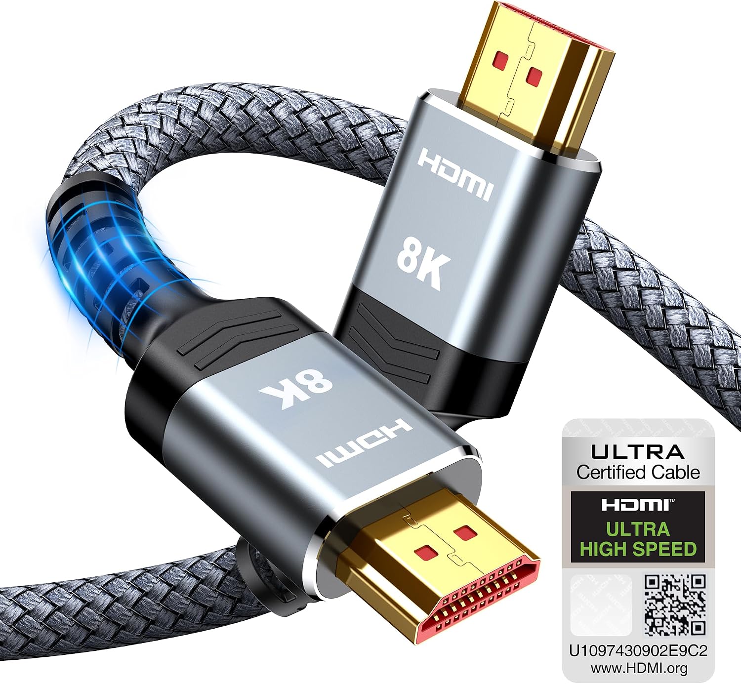 10K 8K HDMI Cable 2M Certified, Snowkids HDMI 2.1 Cable Ultra HD High Speed 48Gbps, 8K@60Hz 4K@120Hz HDMI Lead eARC HDR10 HDCP 2.2/2.3, Compatible for PS5/4 for X-box/HDTV/Blu-ray