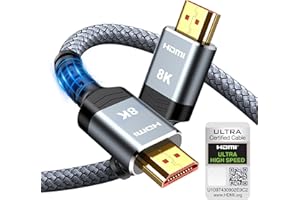 10K 8K HDMI Cable 2M Certified, Snowkids HDMI 2.1 Cable Ultra HD High Speed 48Gbps, 8K@60Hz 4K@120Hz HDMI Lead eARC HDR10 HDCP 2.2/2.3, Compatible for PS5/4 for X-box/HDTV/Blu-ray