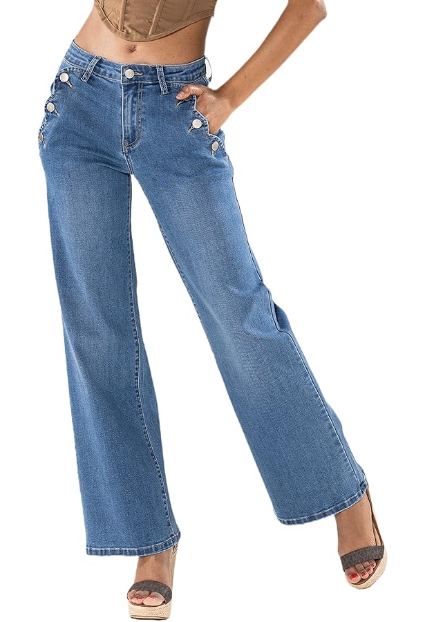 Nina Carter P139 Jeansbroek voor dames, uitlopende bootcut, jeans met hoge taille, tweedehands look, lichtblauw (P139-5), M