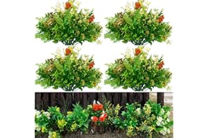 WAKISAKI Confezione da 4 piante artificiali multispecie multiple, realistiche, per esterni, resistenti ai raggi UV, per tutte le condizioni atmosferiche (arancione e giallo, 36)