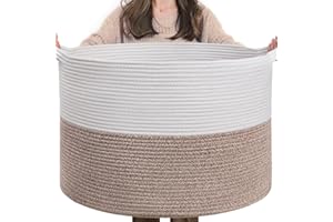 TIMEYARD XXL Groß Wäschekorb, Korb Aufbewahrung, Aufbewahrungskorb Kinderzimmer, Wäschekorb Kinder, Groß Weihnachtsbaum Korb, Korb für Decken, 55x35cm, Weiß und Braun