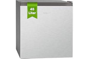 Bomann Mini Kühlschrank 45L mit Gefrierfach, leise Kühlbox klein für Küche Büro Camping und Gaming, Kühlschrank klein Türanschlag wechselbar - Minikühlschrank Getränkekühlschrank Minibar KB 7245 inox