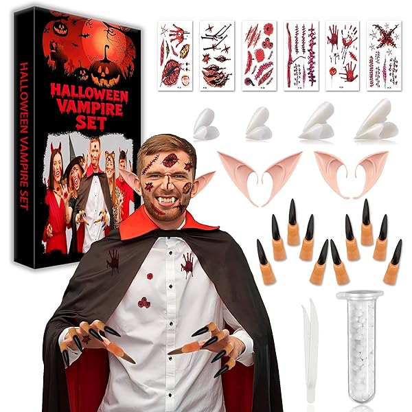 4 Paia Denti Da Vampiro Halloween Con Adesivo – Zanne Finte In 4 Misure Per Cosplay, Feste Horror E Balli In Maschera