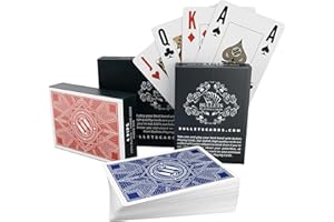 Bullets Playing Cards - 2X wodoodporne plastikowe karty do pokera Paulie Design z dwoma oznaczeniami narożników - gry karciane Deluxe z indeksem Jumbo - profesjonalne karty premium do pokera Texas Holdem (4 oznaczenia narożników)