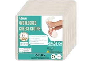 Olicity Passiertuch 6er Set | Premium Overlock-Käsetuch 50x50cm fein gewebt & ungebleicht | Wiederverwendbare Cheesecloth für Käseherstellung & Gelee | Ideal zum Abseihen,Saft auspressen |Baumwollgaze