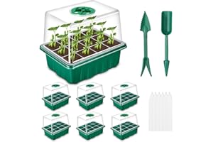 Aurorast Seed Tray 6PCS, 72 Cells Seed Starter Trays, Thicken Growing Seedling Starter with Heightened Clear Lids, Adjustable Vents, 6Pcs Plant Labels and 2Pcs Seeding Tools