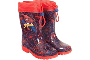PERLETTI Bottes de Pluie Enfant Spiderman - Bottines Petit Garçon Matériau PVC Cordon de Serrage - Boots Enfants Marvel Homme Araignée avec Semelle Antidérapante