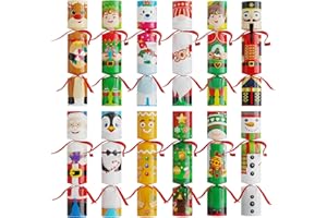D-FantiX 12 Pack Christmas Crackers No-Snap Party Table Favors, with Party Hats Joke Little Gifts for Kids Adults, Cute Christmas Character Design, Xmas Holiday Dinner Traditions Supplies