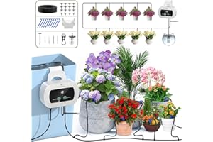 TRJZWA Riego por Goteo Programador,USB-C Recargable Riego Automatico Macetas con 300 Programas de Riego Temporizados y 10 Cabezales de Goteo