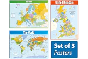 Daydream Education Lot de 3 affiches géographiques en papier brillant 850 x 594 mm (A1)