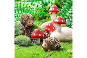 ‎CASATENA CasaTena Harz Feengarten Zubehör 6-teiligen Set - 2 Igel und 4 Pilze Gartendeko Miniatur Garten Deko - Miniaturen Deko Figuren