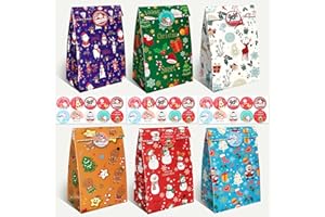 ‎AUERVO 30 Stück Papiertüten Geschenktüten, Süßigkeitentüten Kraftpapier mit 2 Weihnachten Designs und 30 PCS Aufklebern für Geburtstage, Hochzeiten und mehr