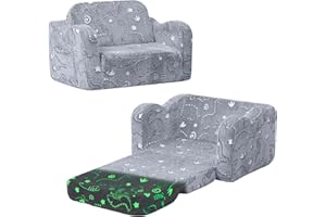 ‎MEMORECOOL MeMoreCool Kindersofa Ausklappbar, 2-in-1 Kleinkinder Schlafsofa, Kindersessel mit Schlaffunktion, Mini Couch für Kuschelecke Kinderzimmer, Fancy Spielsofa für Mädchen und Jungen, Grau Dinosaurier