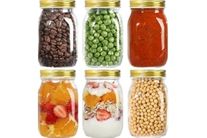 LIMILI Glass Jars with Lids, 6 Pack 500ml/ 16 oz Multipurpose Glass Jars with Lids, Overnight Oats Jar, Pickling Jars, Canning Jars, Preserving Jars, Meal Prep Jars for Food Storage