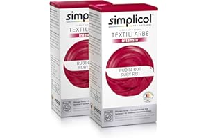 simplicol Tinte textil intenso (18 colores), rojo rubí 1804, paquete de 2 unidades, rojo oscuro: fácil teñido en la lavadora, paquete completo todo en 1