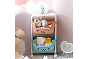 Kuber Industries Polypropylene 2 Layer Smiley Design Children's Storage Rack Kids Toy Storage Organizer 2-Layer Rolling Cart Multicolor