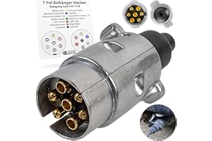 ‎YOUR DAY MATE 7 poliger Anhänger Stecker, 1 Pack, Alu-Guss-Gehäuse, 7pin Stecker nach ISO 1724 genormt, 7 Pin Hänger Adapter für 12 V Systeme, Zugentlastung, 7 pol Anhängerstecker für 7pol Steckdose, 13-7 Adapter