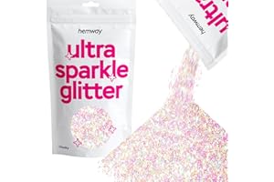 Hemway Premium Ultra Sparkle Glitter Multi Purpose Metallic Flake for Arts Crafts Nails Cosmetics Resin Festival Face Hair - Mother of Pearl Iridescent - Chunky (1/40" 0.025" 0.6mm) 100g / 3.5oz