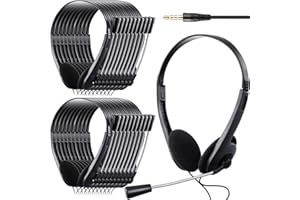 Yunsailing 30 Pack Classroom Headphones with Microphone School Student Kids Headphones Bulk Class Set Lightweight Adjustable Earphones on Ear with 3.5 mm Jack (Metal Stem)