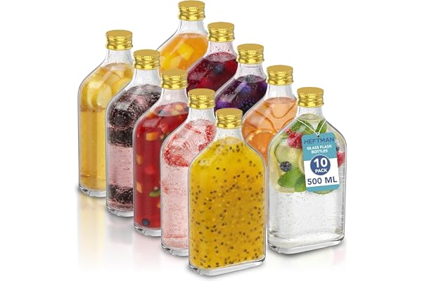HEFTMAN Flaska glasflaskor – 10-pack 500 ml tomma glasflaskor med guldlock