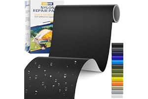Sgooyir Imperméable Nylon Patch de Réparation Schwarz, Tissu Autocollant Reparation, Patchs de Réparation en Nylon pour Tente, Doudoune, Sac de Couchagev 10x200cm