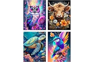 Mupmod 4 Packs Animal Cross Stitch Kits - Counted Stamped Cross-Stitch Hummingbird Needlepoint Counted Kits Beginners, Cow Embroidery Kit Arts and Crafts for Home Décor 30 * 40cm