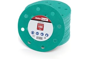 Woltersberger® 50 pièces Disques Abrasifs Vert │ 15 trous │ Ø 150 mm │ grain 80 │ pour ponceuses orbitales aléatoires │ feuilles abrasives │ papier de verre