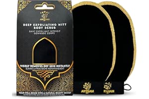 ARTISAM Gant exfoliant noir - La solution tout-en-un pour une peau douce et radieuse - Gant Kessa Gommage Corps Et Visage Femme Et Homme - Qualité Premium Douche Hammam Sauna Spa - Soin beauté (2 pièces)