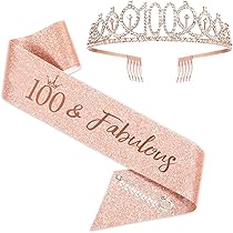 Set Couronne Et écharpe "14 Ans" Or Rose - Diadème Strass Et écharpe Pailletée Pour Fête D'anniversaire
