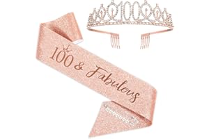 SZHUIHER, Set con tiara con il numero 100 e fascia con scritta "100 & Fabulous", per 100° compleanno, da donna, di colore oro rosa, adatto come regalo e feste di 100° compleanno