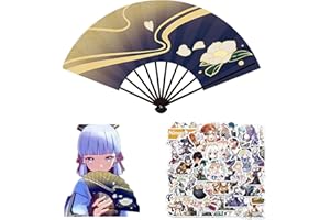 SHANDADDY Genshin Impact Kamisato Ayaka Fächer, faltbar, Bambusventilatoren, faltbar, 50 Stück, wasserdicht, für Dekoration, faltbar, japanischer Ventilator, Fächer für Cosplay, Geburtstagsgeschenk