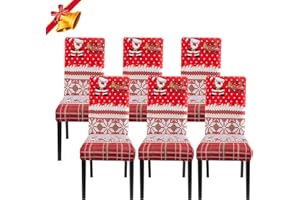 Jaotto Christmas Dining Chair Covers Set of 6,Stretch Removable Xmas Chair Covers for Dining Room,High Back Dining Chair Slipcover Seat Cover for Home Festival,Christmas Decoration(Red/Xmas,6)