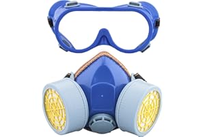 Ewolee Protection Respiratoire Filtrant Complète Contre Peinture Chimique Industriel, Gaz pour Contre Pesticides, Anti-Poussière avec Deux Soupapes Lunettes Set, Bleu