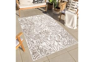carpet city Teppich Outdoor Wetterfest - Beige - 140x200 cm - Floral - Balkon Teppich Wasserabweisend - In-& Outdoor Teppiche für Terrasse, Garten, Küche, Bad oder Wohnzimmer