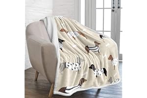 DJY Pet Dog Blanket Reversible Dog Printed Sherpa Blanket for Kids Teens Soft Warm Microfiber Fleece Solid Blanket for Bed, Couch,Sofa and Travel 150x200cm