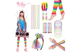 AOT 80s Neon Party Accessories Disco Accessories for Women 80s Party Outfit Leg Warmer Fishnet Gloves Star Earrings Sunglasses Necklace Bracelet Headband for Retro Parties