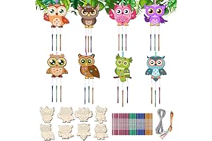 NOURDOM 16 Pack Wind Chime Kits for Kids, Make Your Own Owl Wind Chime DIY Coloring Paint Owl Wooden Arts and Crafts Birthday Gifts for Girls Boys Christmas Ornament Crafts