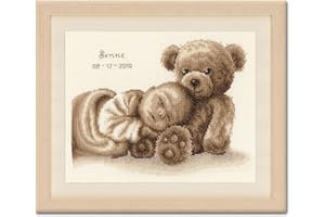 VERVACO Kit Punto Croce Contato SOGNI D'ORO Annuncio Nascita Punto Croce ca. 28 x 22 cm Regalo Personalizzato Set Fai Da Te Attività Creative Adulti Benvenuto Bambino Cross Stitch